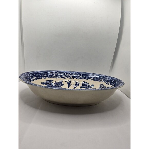 Antique Blue Willow Oval Veg. Serving Bowl 10 Inch, Japan Chip - Picture 3 of 15